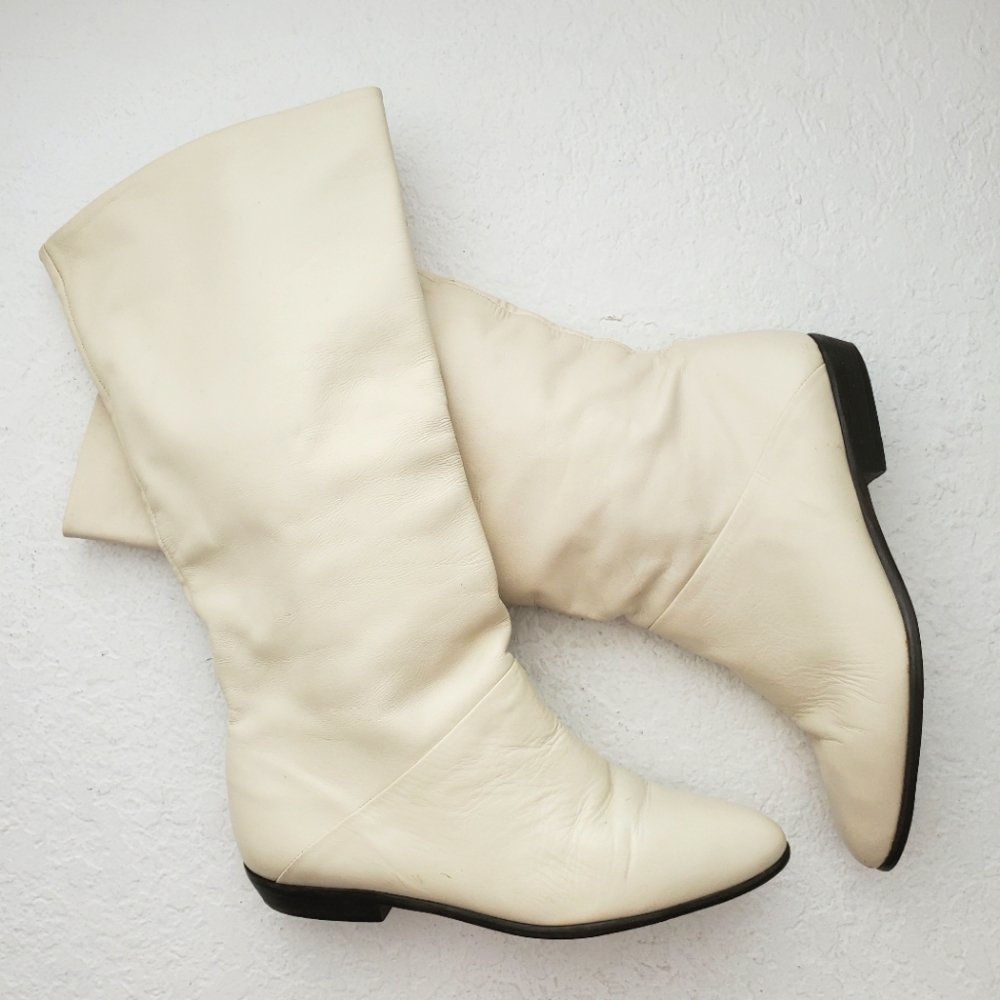 Vintage 80's Cream White Leather Go-Go Boots